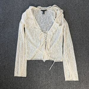 Vintage Y2k Floral Lace Coquette Tie Front Longsleeve Women's Blouse XS